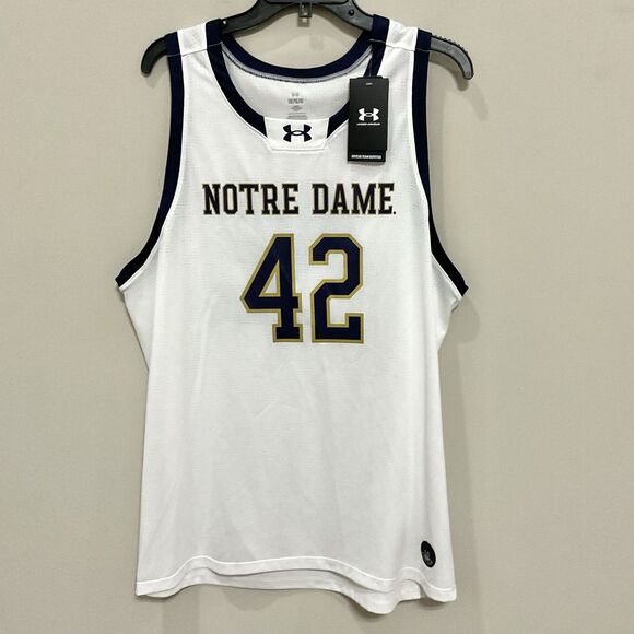 UA Notre Dame White Basketball Jersey Sz Lg New Fighting Irish Loose Fit #42 - Picture 1 of 3